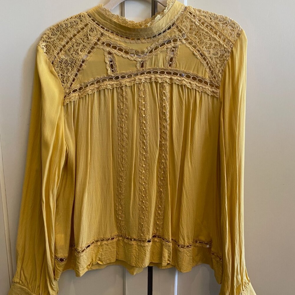 Blue Tassel mustard yellow blouse, size L